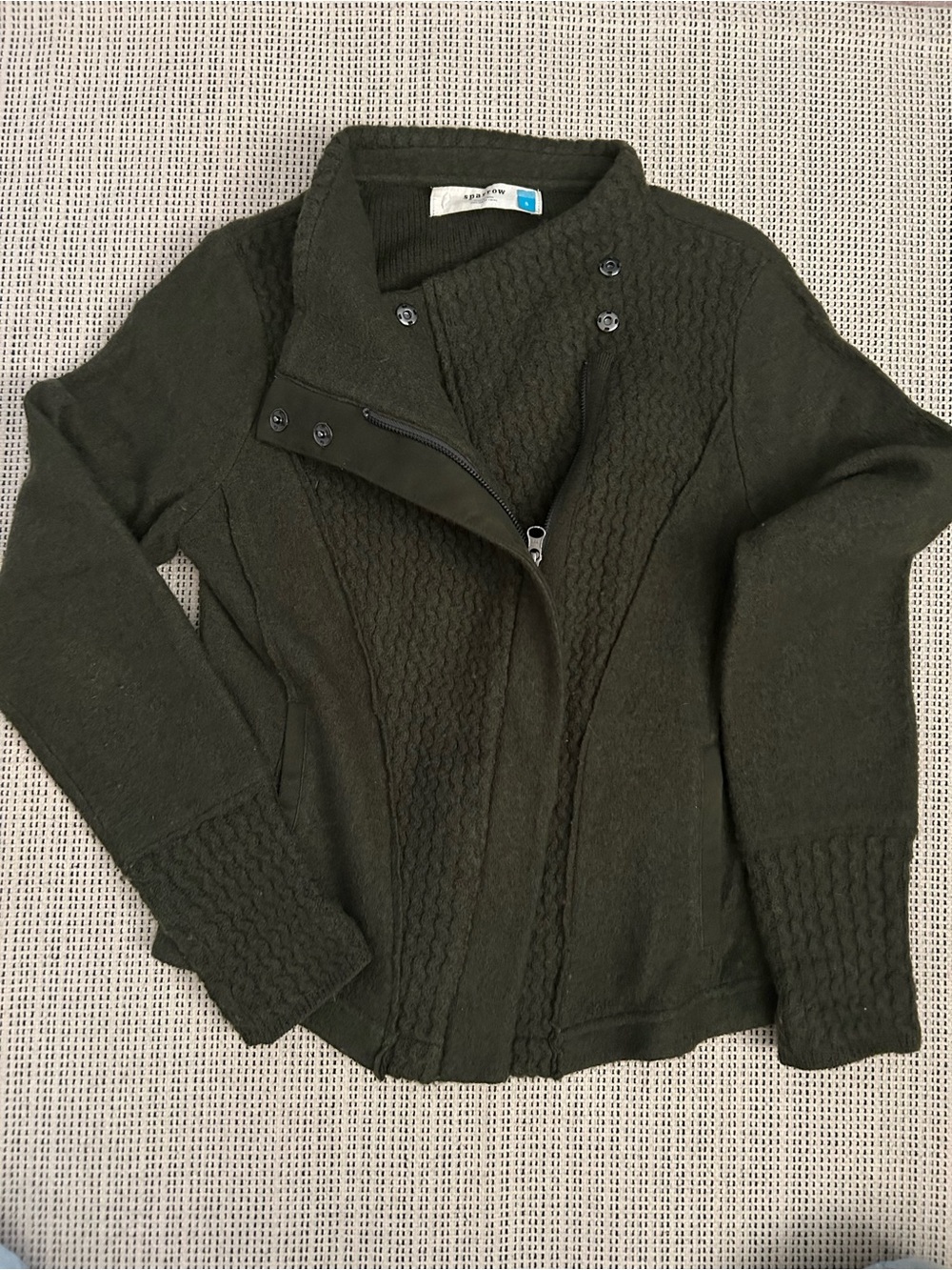 sparrow Olive Green Knit Zip-Front Jacket